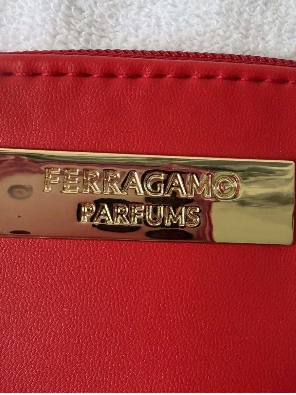 Salvatore Ferragamo Red Cosmetic Pouch with Gold Plate